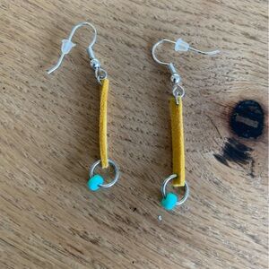 Whimsical Stick Hoop Pierced Earrings Yellow Turquoise Women’s Jewelry Preloved‎